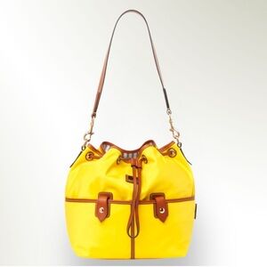 NWOT Dooney & Bourke Mustard Yellow Leather Trim Bucket Bag Purse